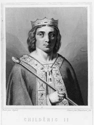 Portrait of Childeric II (v. 653-675), King of Austrasia - in Histoire des Français by Lavallée, engraving, sd