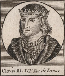 Portrait of Clovis III, King of the Franks from 691 to 695 - CLOVIS III Merovingian king of Neustria and Austrasia - engraving from Instruction sur l
