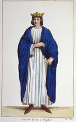 Portrait of Clovis II, King of Neustria, Burgundy and Austrasia (engraving from 1830)
