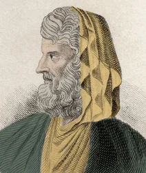 Portrait of Denys the Transfuge, a Greek Stoic Philosopher. Engraving of the 19th Century