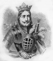 Portrait of Etienne IX UroU IV DuUan in French, Etienne Douchan (1308 to 1355). King, then tsar of the Serbs. Engraving of 1840