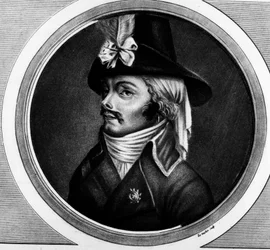 Portrait of Francois Athanase (Francois-Athanase) De Charette de la Contrie (1763 - 1796), soldier. Engraving in 