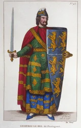 Portrait of Geoffrey V, Count of Anjou (1113-1151). Engraving from 1830