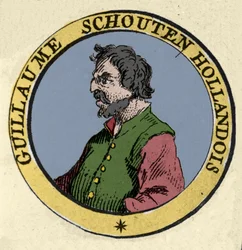 Portrait of Guillaume Schouten, Dutch navigator. Engraving of the 19th century