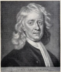 Portrait of Isaac Newton closely resembling the original preserved at the Berlin Observatory
