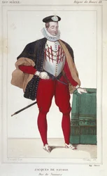 Portrait of Jacques de Savoie Nemours (1531-1585), Count of Geneve and Duke of Nemours from 1533 to 1585. Engraving from 1830