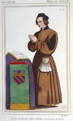 Portrait of John Juvenal des Ursins: From his real name Jouvenel. Born in 1388 (Paris), died in 1473 (Reims, Marne) at the age of 85. He benefited from the following sources of income: Bishop of Beauvais, Archbishop of Reims, Bishop of Laon, clergy, Attorn