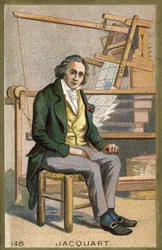 Portrait of Joseph Marie Jacquard (1752-1834), French mechanic in front of his automatic loom.