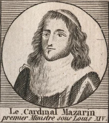Portrait of Jules Mazarin (1602-1661), known as cardinal Mazarin, prime minister under Louis XIV - engraving from 