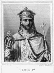 Portrait of Louis I the Pious or the Debonnaire (778 - 840), Emperor of the West - in “Histoire des Français” by Lavallée, engraving