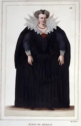 Portrait of Mary of Medici (1573 - 1642), Wife of Henry IV and Mother of Louis XIII. Engraving from 1830