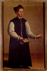 Portrait of Pietro Aaron (Aron) (1489-1545), theorist of Italian music. Anonymous painting. 16th century. Bologna, Civico Museo Bibliografico