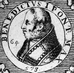 Portrait of Pope Benedict I. Engraving of the 19th century