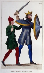 Portrait of Pépin II (823 - 864), King of Aquitaine (1830 engraving)