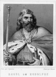 Portrait of Raoul or Rodolphe of Burgundy (? - 936), Duke of Burgundy and King of France - in Histoire des Français by Lavallée, engraving, sd
