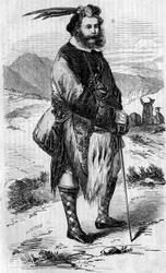 Portrait of Roualeyn George Gordon Cumming (1820-1866), Scottish traveler and lion hunter. Engraving by Linton in 