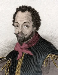 Portrait of Sir Francis Drake, English Privateer and Navigator (engraving of the 19th century)