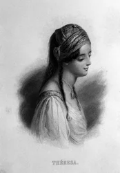 Portrait of Teresa Gamba in Guiccioli, in Love with the Poet George Gordon Byron. Engraving of the 19th Century