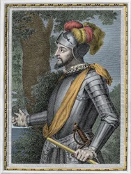 Portrait of Vasco Nunez de Balboa, Spanish conquistador (1475-1517) - Engraving 19th century