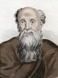 Portrait of the Greek Philosopher Democritus. Engraving of the 19th Century