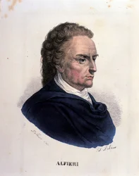 Portrait of the Italian poet and playwright Vittorio Alfieri (1749-1803). Engraving of the 19th century