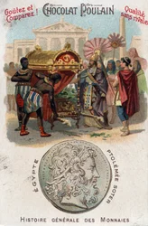 Ptolemy I (360-283 BC) Soter (savior) had Alexander the Great buried. In General History of Coins. Chromolithography of the end of the 19th century. Private collection.