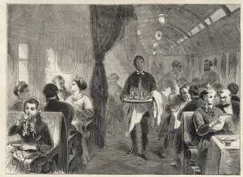 Pullman Dining Carriage of the Pacific Railways in 1869