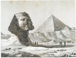 Pyramids of Giza: view of Sphinx and the Great Pyramid, taken from the southeast - in 