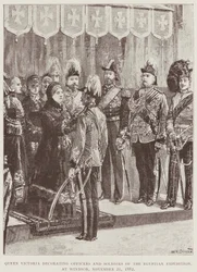 Queen Victoria decorating officers and soldiers