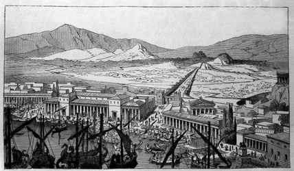 Reconstruction of the Port of Piraeus in Greece as in the ancient period