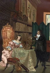 René Descartes giving lessons in philosophy to Queen Christine of Sweden, circa 1649-1650