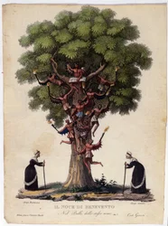 Representation of Benevent walnut, witches and demons of the legend that inspired the ballet 