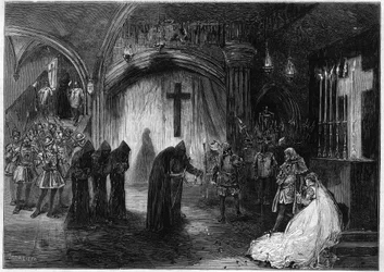 Representation of “Marie Tudor” Drama in Three Days and Prose by Victor Hugo, at the Theatre de la Porte Saint Martin in Paris in 1873.