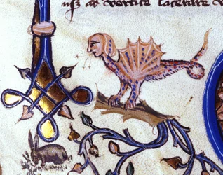 Representation of a fantastic animal, half man half dragon. Miniature of a 14th century manuscript