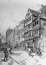 Representation of the Jewish Street in Frankfurt, Birthplace of the Rothschild Family. Engraving in 