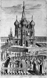 Representation of the Trinity Church in Moscow in a 17th century engraving