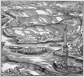 Roman Gaul: a monument built by the Parisian sailors under the reign of Tiberius, at the confluence of the Seine and the Marne. Engraving in 