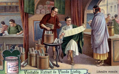 Roman bookseller. Chromolithography, Liebig image