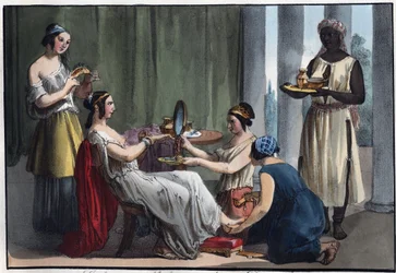 Roman lady at her toilet - engraving from 