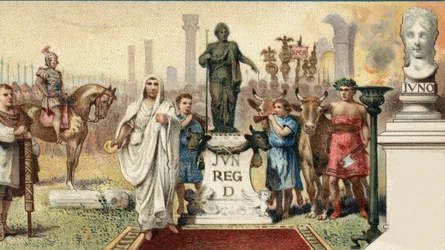 Roman political system. Tribune of the plebe: Caius Sempronius Gracchus (154-122 BC), a Roman statesman. Chromolitography of the late 19th century