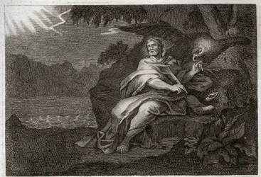 Royaumont Bible, New Testament: The evangelist Saint John with the eagle. Illustration from 1811