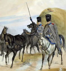 Russian Cossacks - drawing, early 19th century