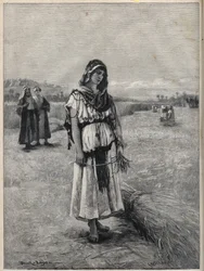 Ruth Working in the Field of Boaz - engraving from the painting of Druch-hajos