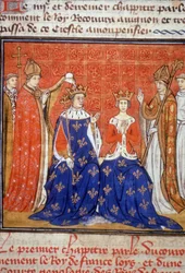 Coronation of Louis VIII and Blanche of Castile - Medieval miniature, ref. 512, 345v. Request for permission from the Municipal Library of Toulouse, tel.: 05 62 27 66 66