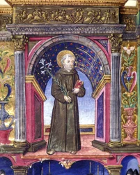 Saint Anthony of Padua. 15th-century manuscript. Biblioteca Nazionale Braidense, Milan.