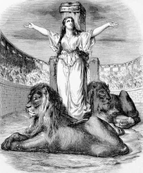 Saint Blandine, Young Christian Slave, Martyred in Lions Ring in Lyons in 177, Engraving