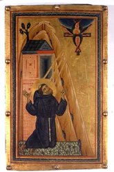 Saint Francis of Assisi with stigmas. Painting on wood from the 13th century. Florence, Uffizi Gallery