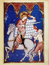 Saint Martin sharing his coat with a poor man - after the light of the 13th century