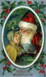 Santa Claus and a child. 19th century German postcard