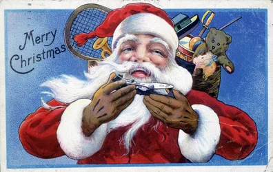 Santa Claus and his toy hood - American postcard, late 19th century